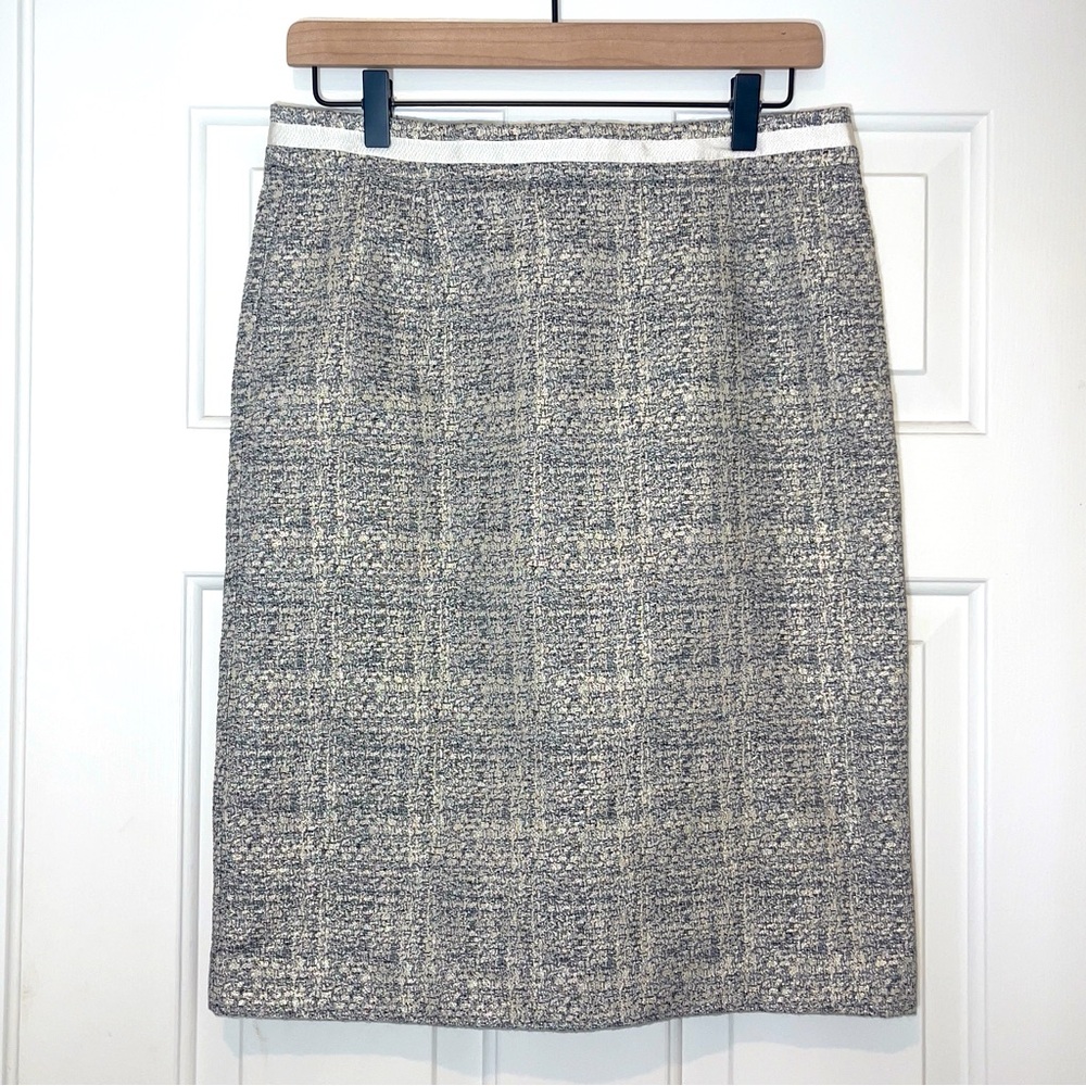 Boden Metallic Tweed Pencil Skirt Silver Midi Size 8